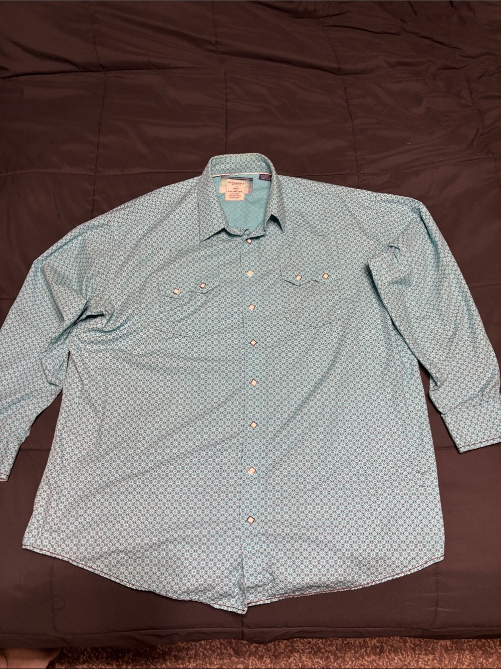 Panhandle Rough Stock XXL Men's Teal Micro-Pattern Western Button-Down Shirt